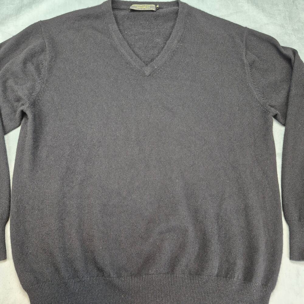 Choix Des Sportifs Men 100% Cashmere V-Neck Pullover Sweater Sz Xl Black Cozy View 2